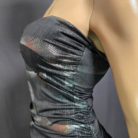 Y2K Trashy Mcbling Mini Dress Size M Silver Black metallic Rhinestone Lace Trim - Picture 7 of 10